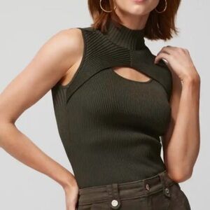 WHBM Sleeveless Mock Neck Cutout Ribbed Tank ToP